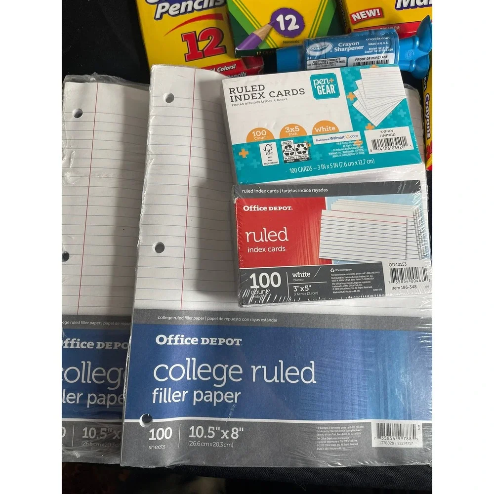 School Supply Bundle Grey Backpack Crayola Markers Pencils Paper Glue 40+ Pieces